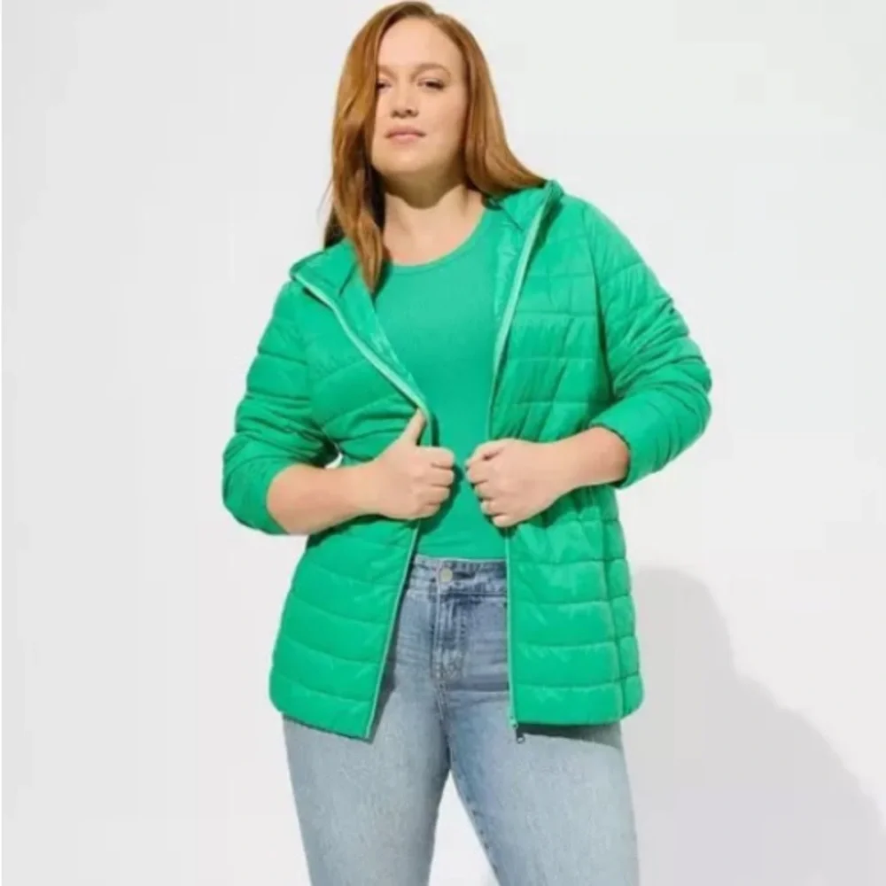 Torrid Packable Puffer Jacket Green Size 00 (L)